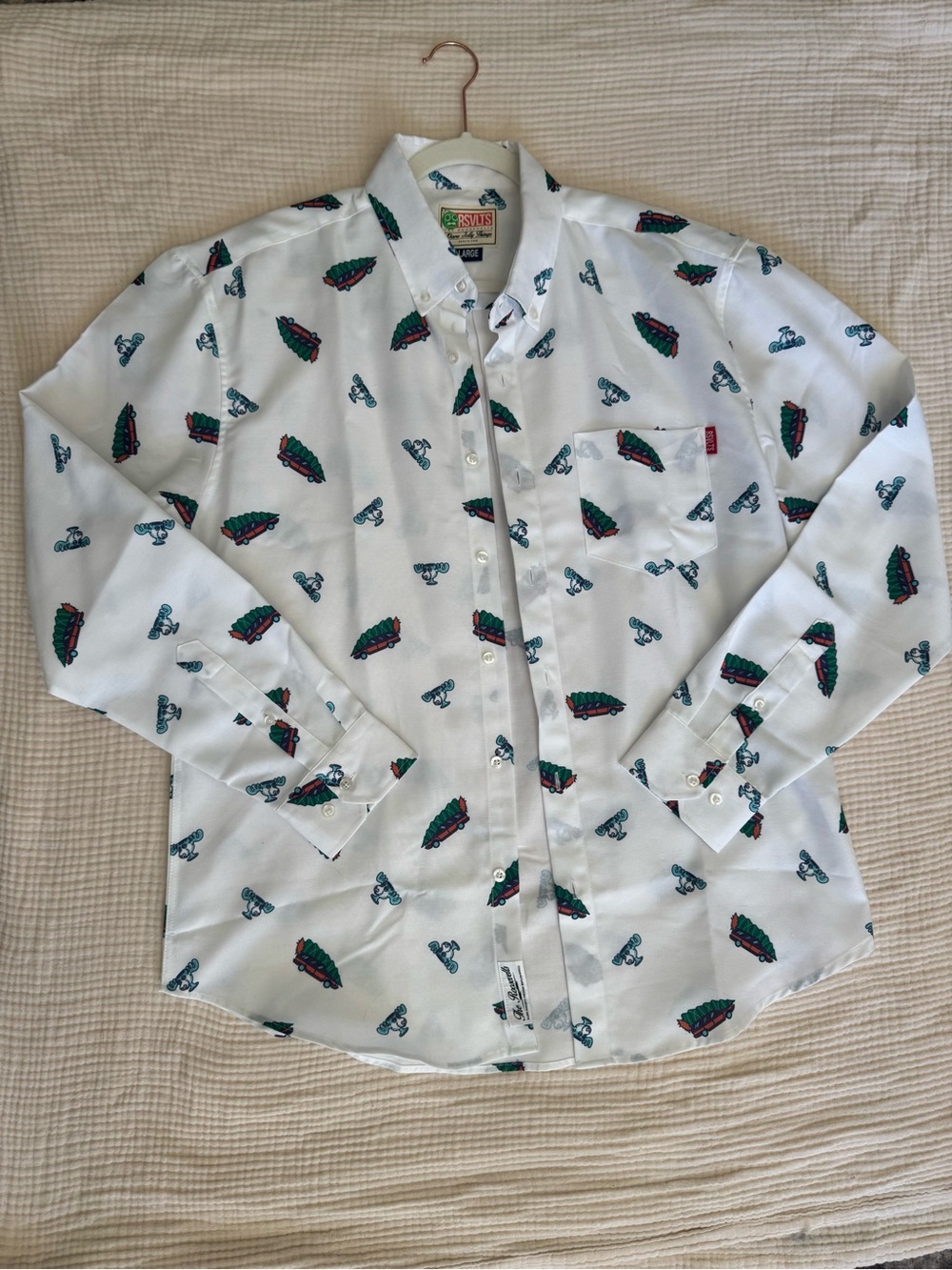 RSVLTS White Button-Down Shirt with Christmas Jolly Things Print